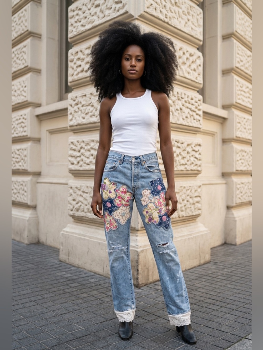 LEVIS Rialto Jean Project Light Blue Floral Patchwork Women’s Jeans